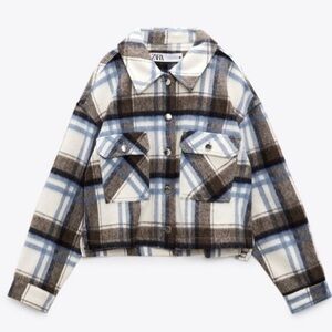 Zara Cropped Plaid Overshirt Flannel Motorcycle Checkered Jacket